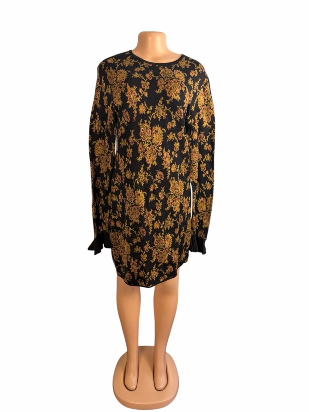 Peruvian Connection Black Long-Sleeve Floral Knit Maxi Dress